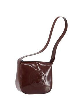 Authentic GUCCI Shoulder Bag Patent leather Brown Silver